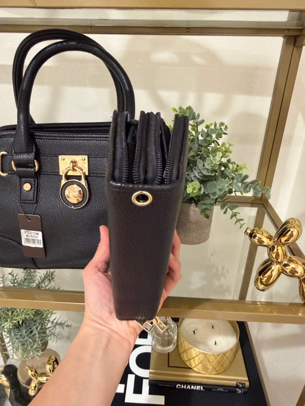 Black Satchel Handbag with Zip Wallet - Picture 6 of 13